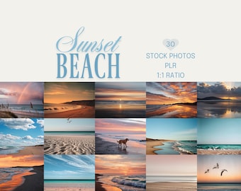 Dreamy Beach Sunset Photo Bundle, Sandy Shores & Pastel Sky Stock Photos (PLR, Digital Download)