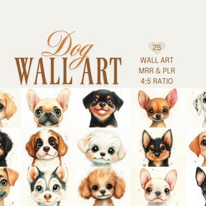 Wall Art Print Bundle, Puppy Wall Art, Children's Wall Art, Cartoon Dogs, Ready to Sell, MRR Resell Rights, PLR, Home Decor, Cute Animals