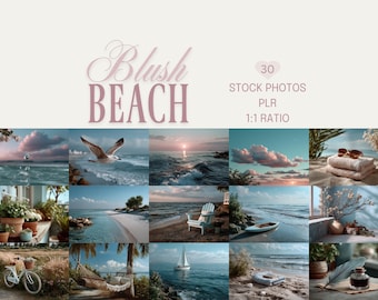 Soft Coastal Stock Photos, Blue and Pink Beach Photography (PLR, Digital Download)