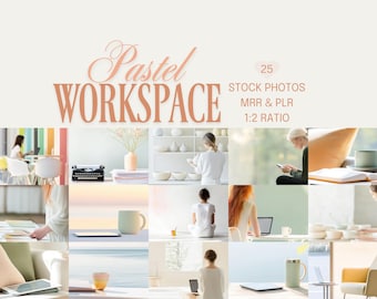 Pastel Workspace Stock Photos, Home Office Setup (MRR, PLR)
