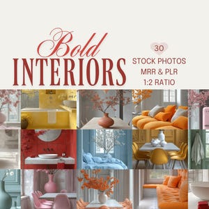 Colorful Bold Interior Stock Images, Grand Interior Photography, Minimalist Home Stock Images, PLR, MRR, Resell Rights, Industrial Design