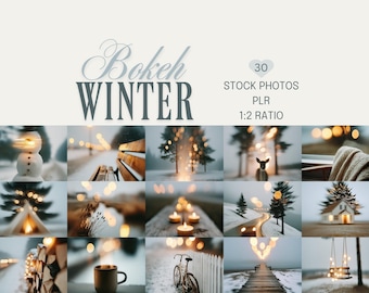 Bokeh Winter Scene Stock Photos, Snowy Images, Cozy Winter Scenes (PLR, Digital Download)