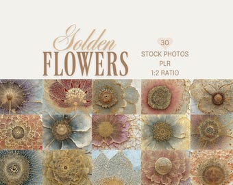 Elegant Golden Floral Stock Images, Vintage Porcelain Flowers  (PLR, Digital Download)