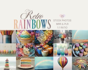 Retro Rainbow Photos, Vintage Stock Images, Faceless Digital Marketing Bundle, Social Media Images, PLR, MRR, Rainbow Photography