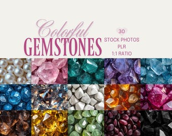 Colorful Gemstone Stock Photos, Faceted Jewelry Gems Backgrounds (PLR, Digital Download)