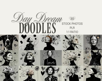 Abstract Portrait Sketch Art: Black and White Doodle Images (PLR, Digital Download)