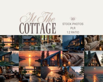 Lakeside Cottage Stock Photo Bundle, Sunset Lake Views, Interior and Exterior Nature Images  (PLR, Digital Download)