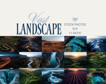 Vast Aerial Landscape Stock Photos, Desert Dunes, Canyon Rivers, Ocean Cliffs (PLR, Digital Download)