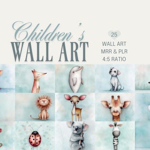 Wall Art Print Bundle, Kid's Room Art, Children's Wall Art, Cartoon Animals, Ready to Sell, MRR Resell Rights, PLR, Home Decor, Baby Animals