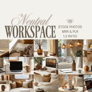Neutral Office Stock Images, Office Photography, Minimal Workspace, (PLR/MRR Faceless Images)