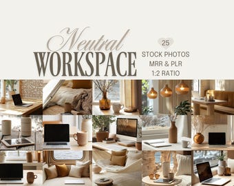 Neutral Office Stock Images, Office Photography, Minimal Workspace, (PLR/MRR Faceless Images)
