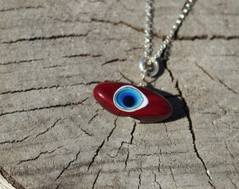 Handcrafted Lampwork Glass Evil Eye Necklace - PURPLE or RED