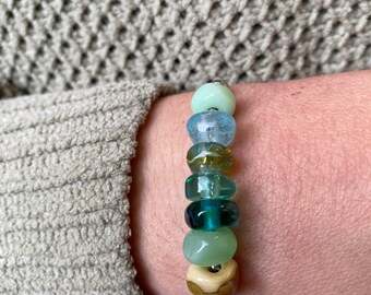 Sea Glass Lampwork Bracelet with Stainless Steel Chain