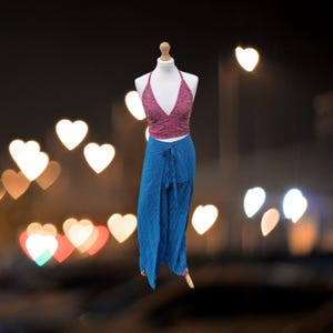 Reversible Handmade Crop Top Wrap Pant Co-Ord, Pink, Blue, Upcycled