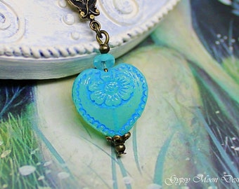 SALE Turquoise Heart Necklace, Gift for Her, Victorian Jewelry, Ready to Ship