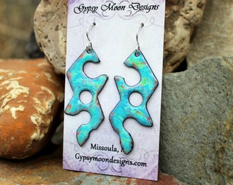 Art Jewelry, Unique Enamel Earrings, Funky Boho Earrings Dangle, Boho Jewelry