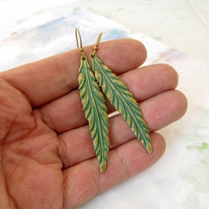 Leaf Earrings / Long Dangle Drop Earrings / Patina Jewelry image 6