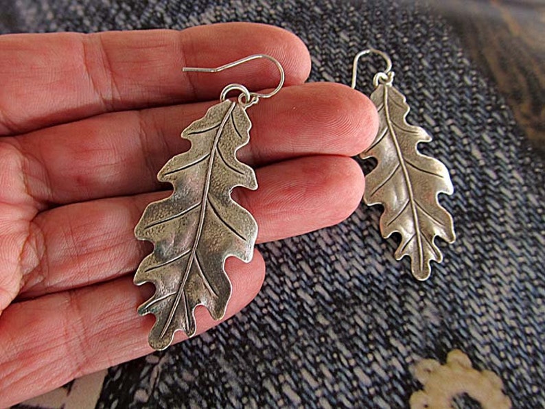 Long Leaf earrings / Silver Oak Leaf Earrings / Silver Drop Dangle Earrings / Art Nouveau Jewelry / Gift for Her image 4