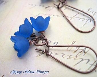 Blue Flower Earrings, lily of the valley, dangle drop earrings fall bridesmaid jewelry