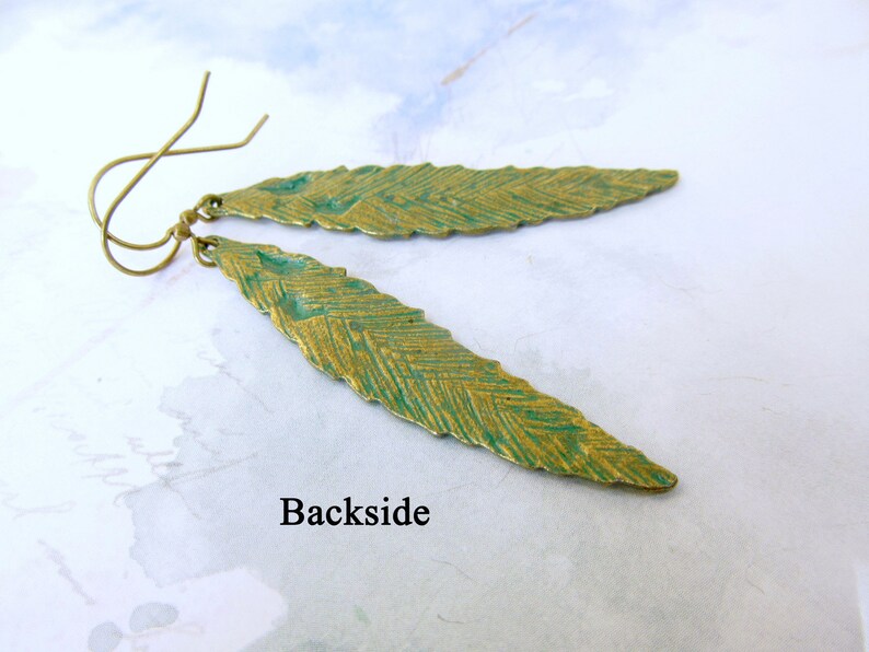 Leaf Earrings / Long Dangle Drop Earrings / Patina Jewelry image 5