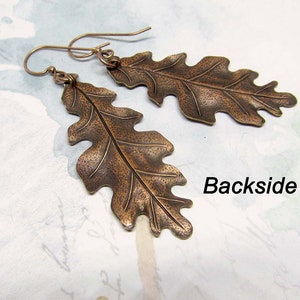 Big Oak Leaf Earrings, Copper Earrings, Long Drop Dangle Earrings, Copper Wedding Anniversary, Rustic Art Nouveau Jewelry image 4