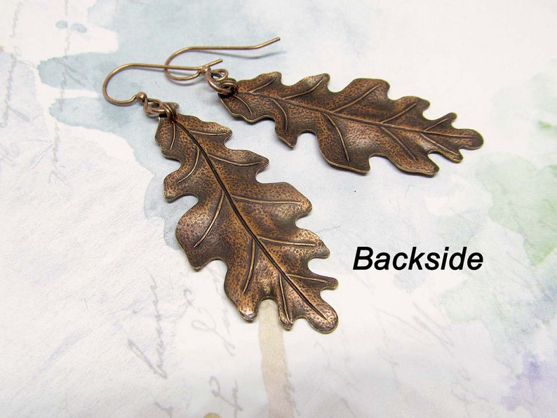 Big Oak Leaf Earrings, Copper Earrings, Long Drop Dangle Earrings, Copper Wedding Anniversary, Rustic Art Nouveau Jewelry image 4