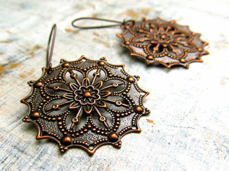 Copper earrings boho earrings Copper Jewelry 7th anniversary gift Dangle Earrings image 1