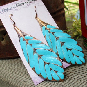 Big Turquoise Earrings, Long Leaf Earrings, Boho Dangle Earrings, Hippie Earrings, Bohemian jewelry image 8