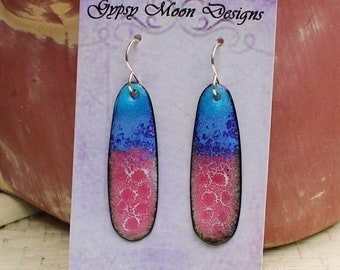 Artsy Boho Earrings, Blue Dangle Earrings, Enamel Jewelry, Gift for Her