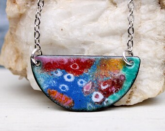 Arsty Boho Necklace, Enamel Bib Necklace, Torch Fired Enamel Jewelry