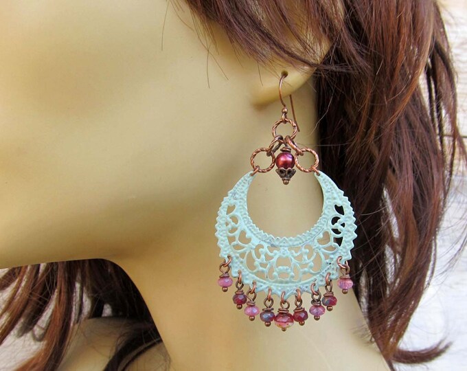 Big Unique Earrings Gypsy Earrings Sage Wedding Copper and Etsy