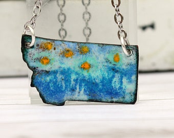 Colorful Montana Necklace,  Enamel Jewelry, Made in Montana