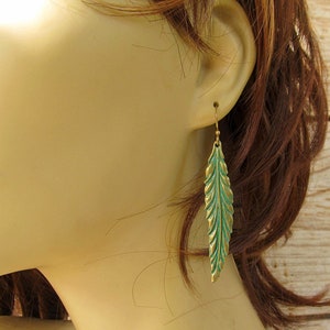 Leaf Earrings / Long Dangle Drop Earrings / Patina Jewelry image 7