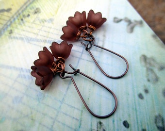 Brown Earrings, Tulip Dangle Drop Earrings, Floral Jewelry, Earthtones