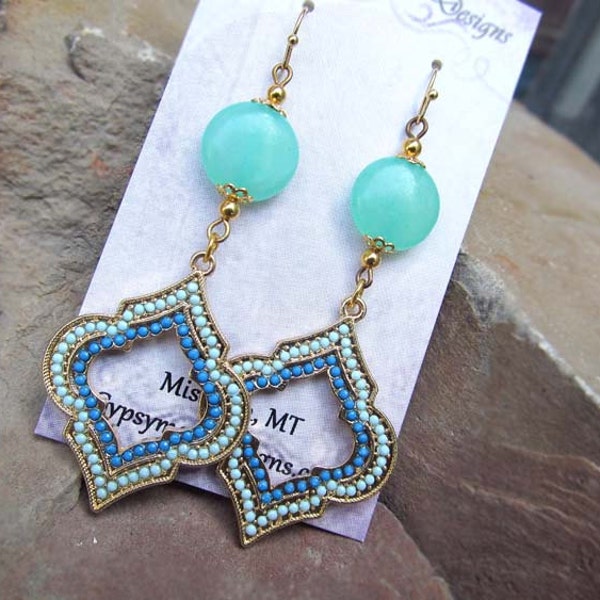 Boho chandelier earrings mint turquoise Moroccan earrings Bohemian jewelry