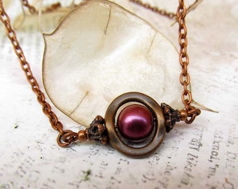 Copper Necklace, Burgundy Berry Layering Necklace, Copper Anniversary Gift