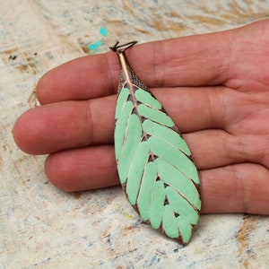 Boho Earrings, Big Earrings, Long Leaf Earrings Hand Painted Turquoise Green, Bohemian Earrings, Boho Jewelry image 4