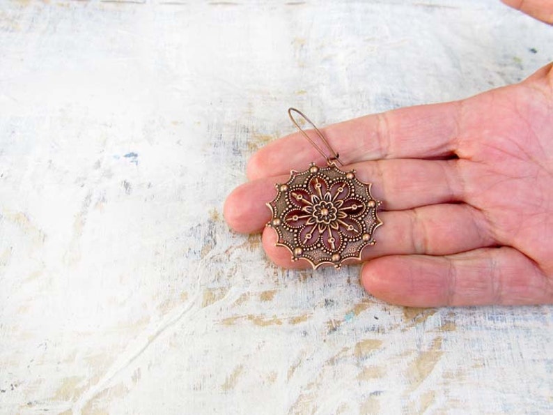 Copper earrings boho earrings Copper Jewelry 7th anniversary gift Dangle Earrings image 3