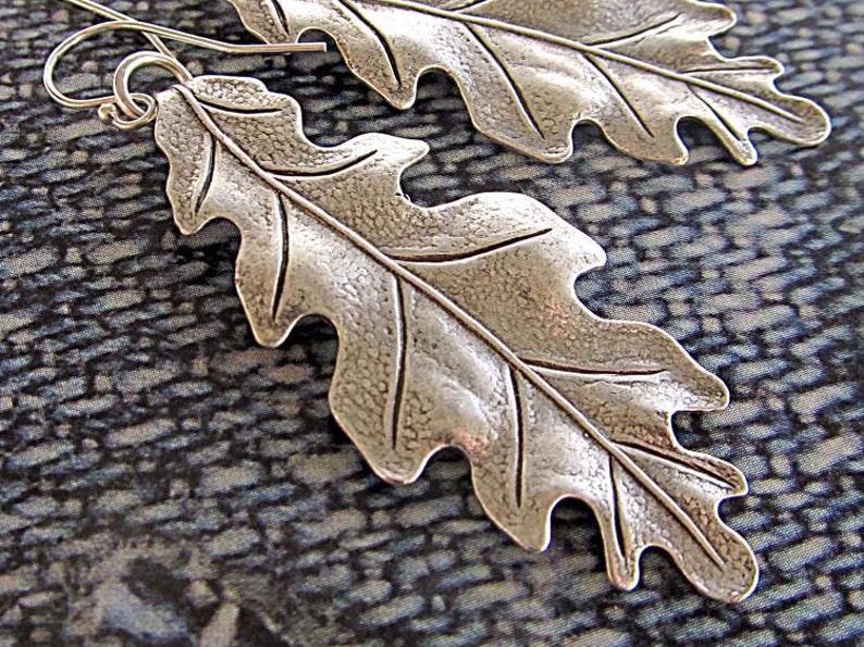 Long Leaf earrings / Silver Oak Leaf Earrings / Silver Drop Dangle Earrings / Art Nouveau Jewelry / Gift for Her image 3