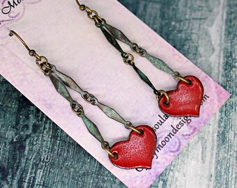 Red Heart Earrings Enamel Jewelry