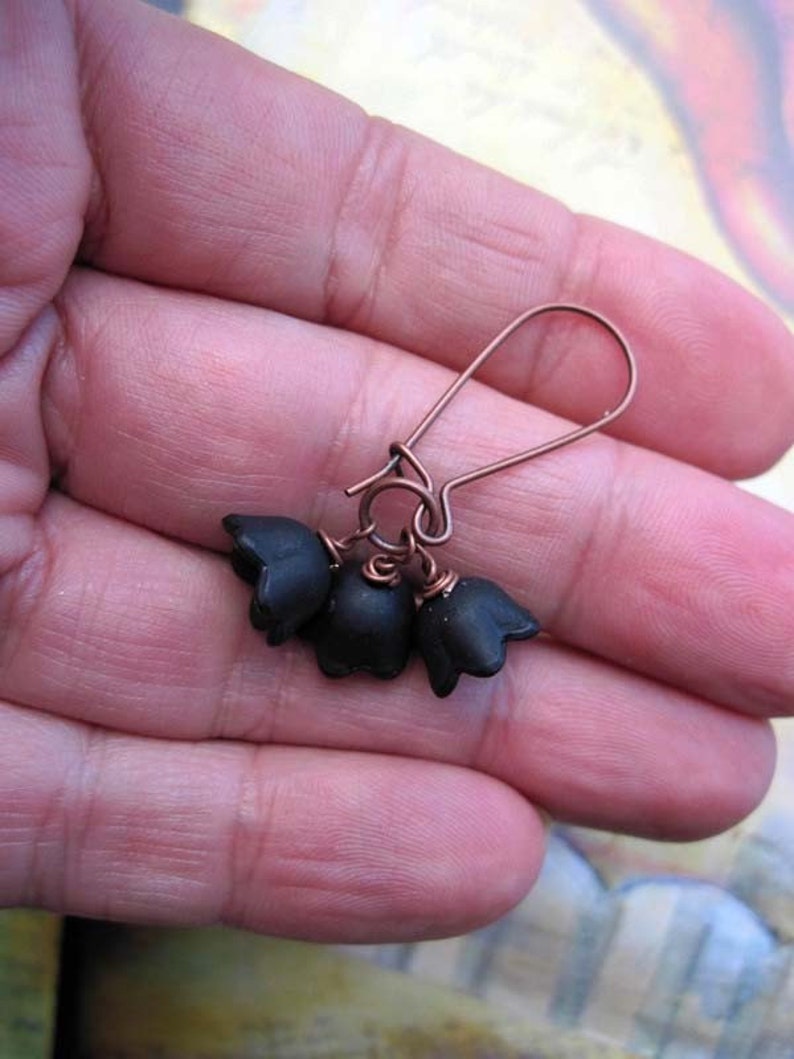 Black Flower Earrings, Dangle Drop Earrings, Art Nouveau Jewelry image 3