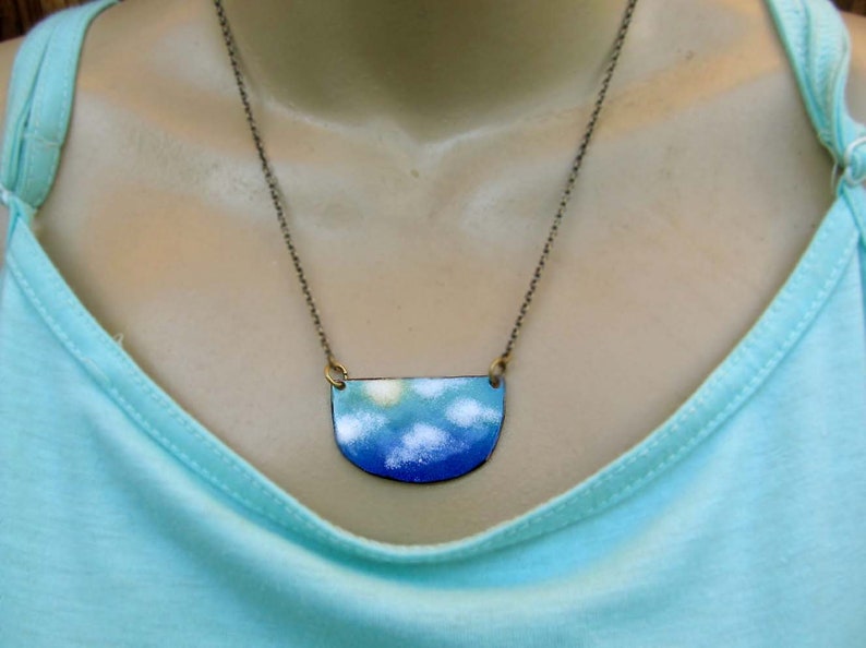 Cloud Necklace Sky pendant necklace Boho necklace Rustic Enamel jewelry