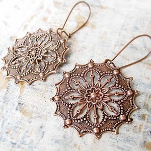 Copper earrings boho earrings Copper Jewelry 7th anniversary gift Dangle Earrings image 4