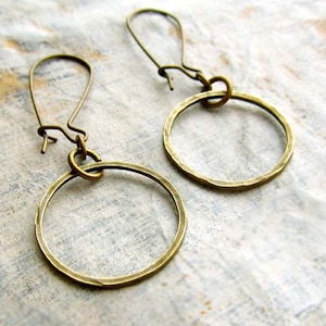 Simple Small Brass Hoop Earrings, Round Circle Hammered Earrings, Minimalist Jewelry