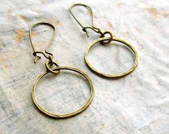 Simple Small Brass Hoop Earrings, Round Circle Hammered Earrings, Minimalist Jewelry