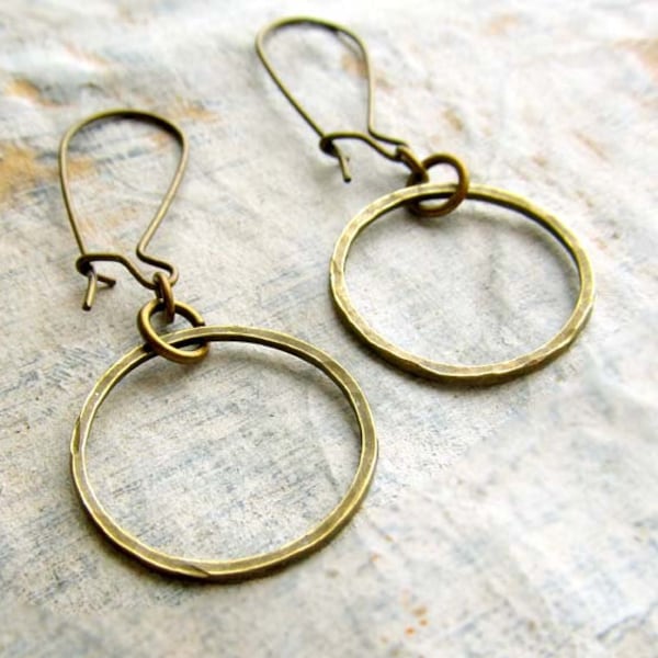Simple Small Brass Hoop Earrings, Round Circle Hammered Earrings, Minimalist Jewelry