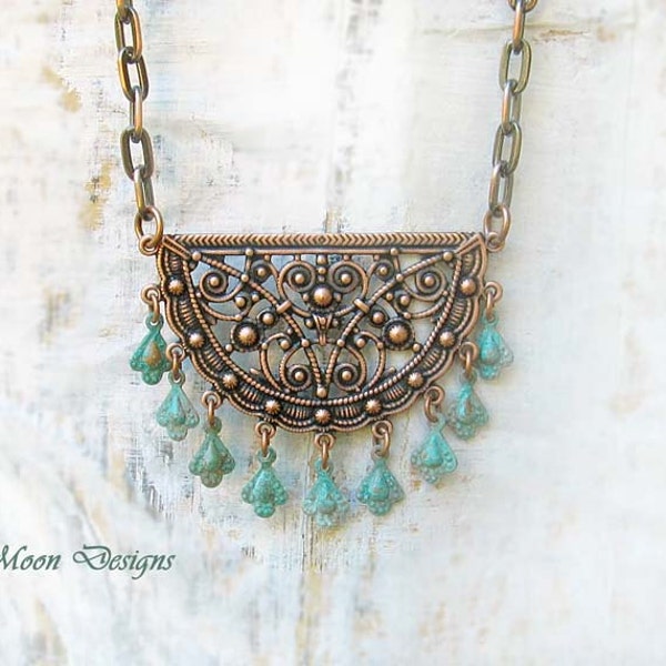 Copper necklace, bohemian necklace, crescent necklace, Boho Bohemian Jewelry