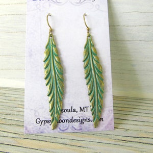 Leaf Earrings / Long Dangle Drop Earrings / Patina Jewelry image 8