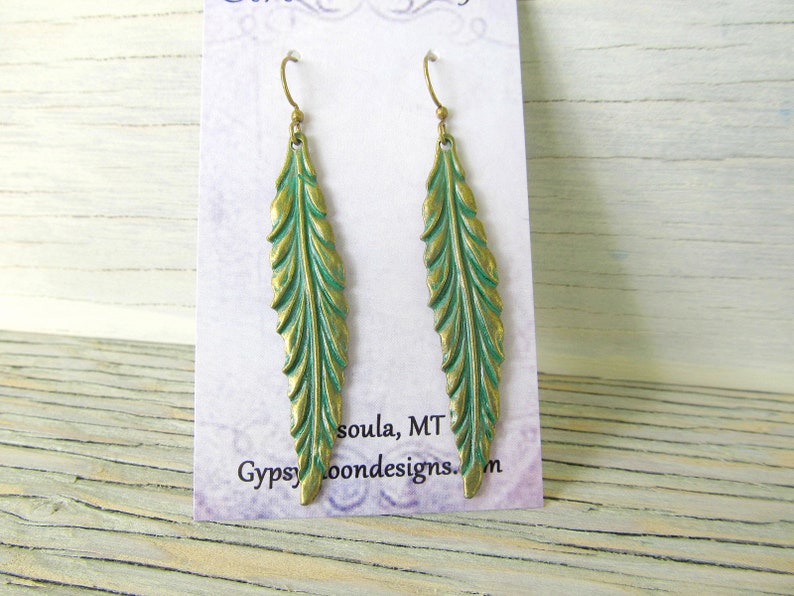 Leaf Earrings / Long Dangle Drop Earrings / Patina Jewelry image 8