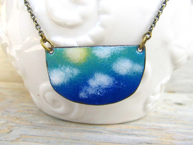 Cloud Necklace Sky pendant necklace Boho necklace Rustic Enamel jewelry